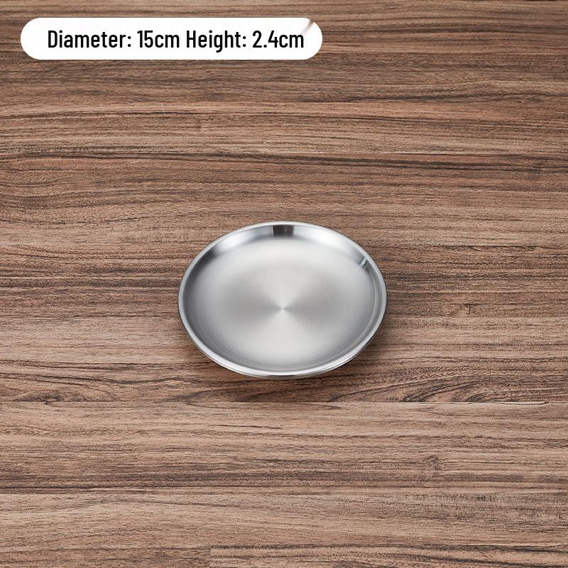 Korean Style Double-Layer Non-Magnetic Stainless Steel Insulated Golden Round Dinner Plate Tray