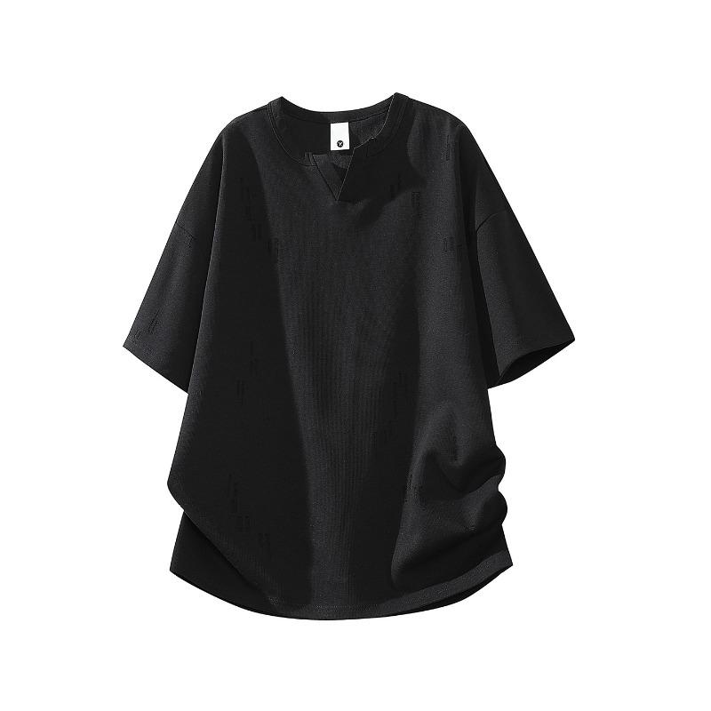 Men Notch Neck Solid T Shirt Short Sleeve Loose Casual Distressed Texture Daily Street Summer Basic Top