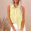 Women Shirt Lapel Sleeveless Button Down Shirt Pure Color Loose Fit