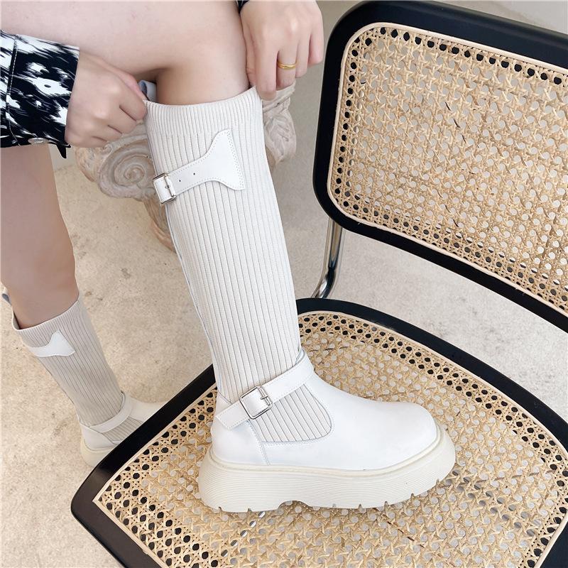 Long boots women autumn slimming knitted elastic slimming socks boots 2025 new autumn thick soled not over the knee knight boots