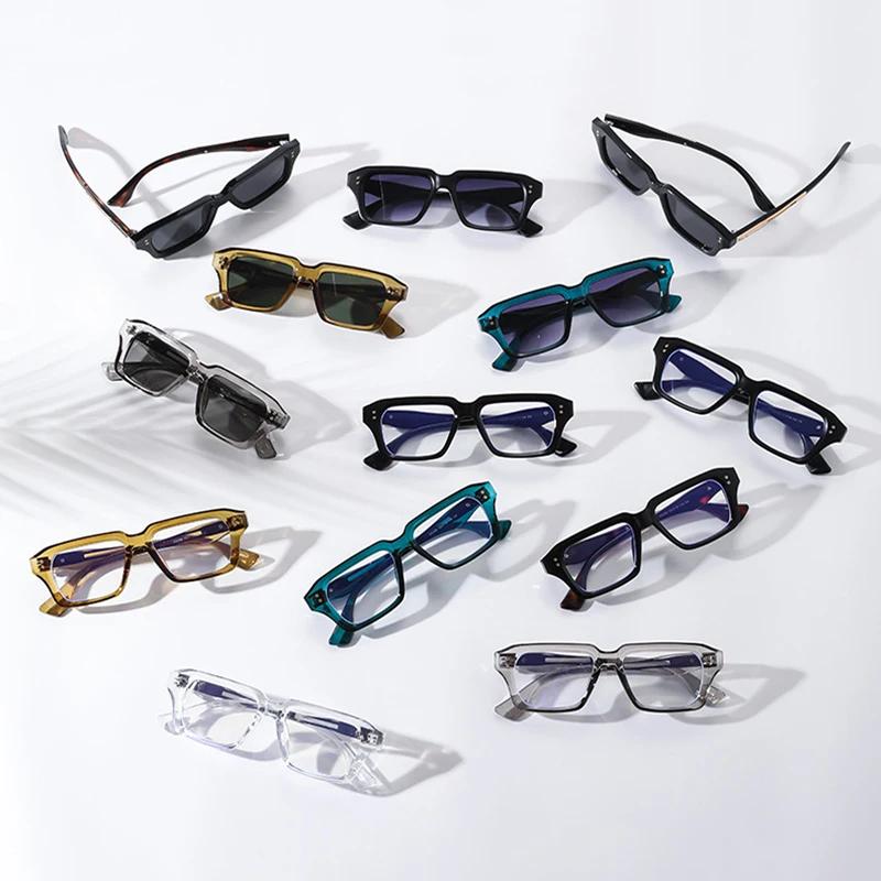 New Retro Square Sunglasses Women Gradient Leopard Shades UV400 Fashion Clear Lens Men Trending Rivets Frame