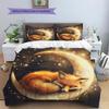 Fox and Moon Pattern Bedding Home Decoration Birthday Gift (1 * duvet cover + 2 * pillowcase, without core)