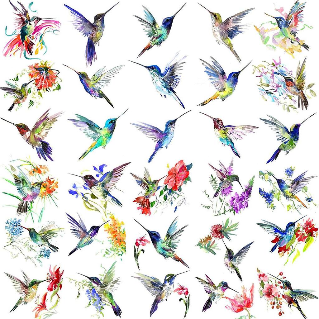 15 Sheets Watercolor Hummingbird Temporary Tattoos For Women Girl Small Flash Fake Flower Face Tatoos Kids Tiny Hands Waterproof