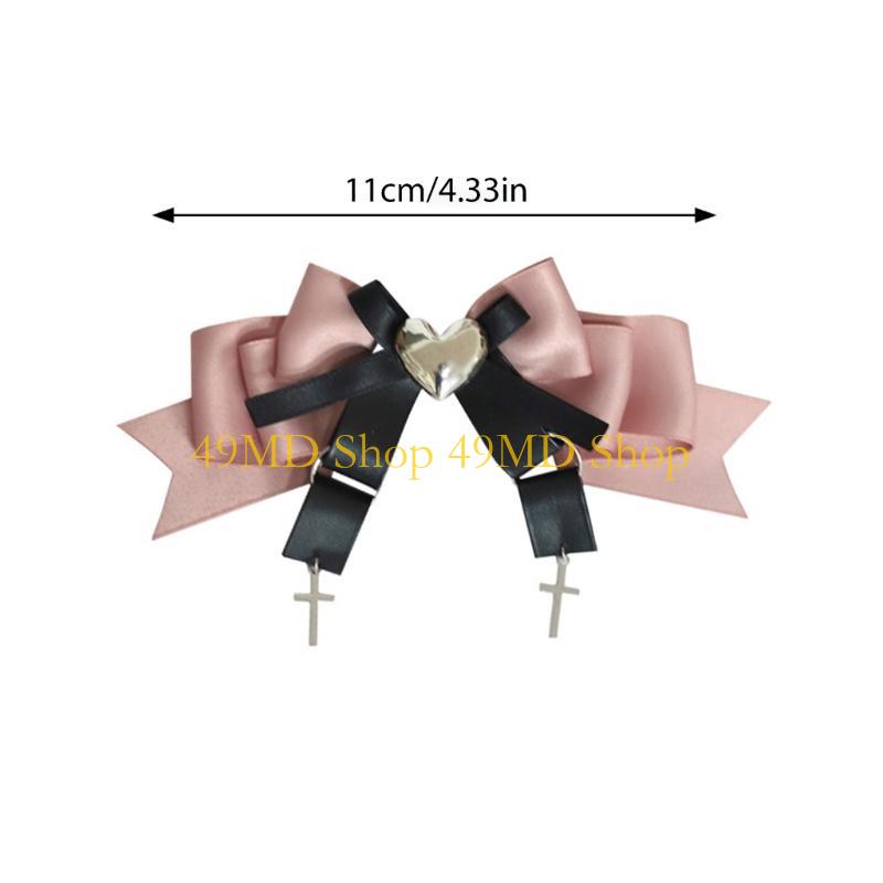 49MD Ribbon Bow Hair Clip Balletcore Bow with Headdress Gothic Hairpin