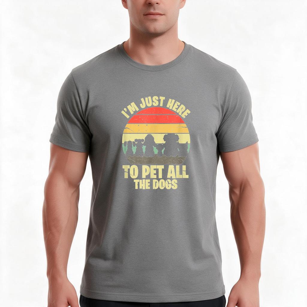 Im Just Here To Pet All The Dogs Vintage Retro Pet Puppy Tshirt Summer Casual Cotton Tee Oversized Streetwear Tops