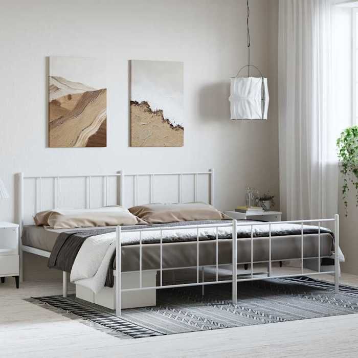 VidaXL Metal Bed Frame with Headboard-Footboard White 183x213cm 352552