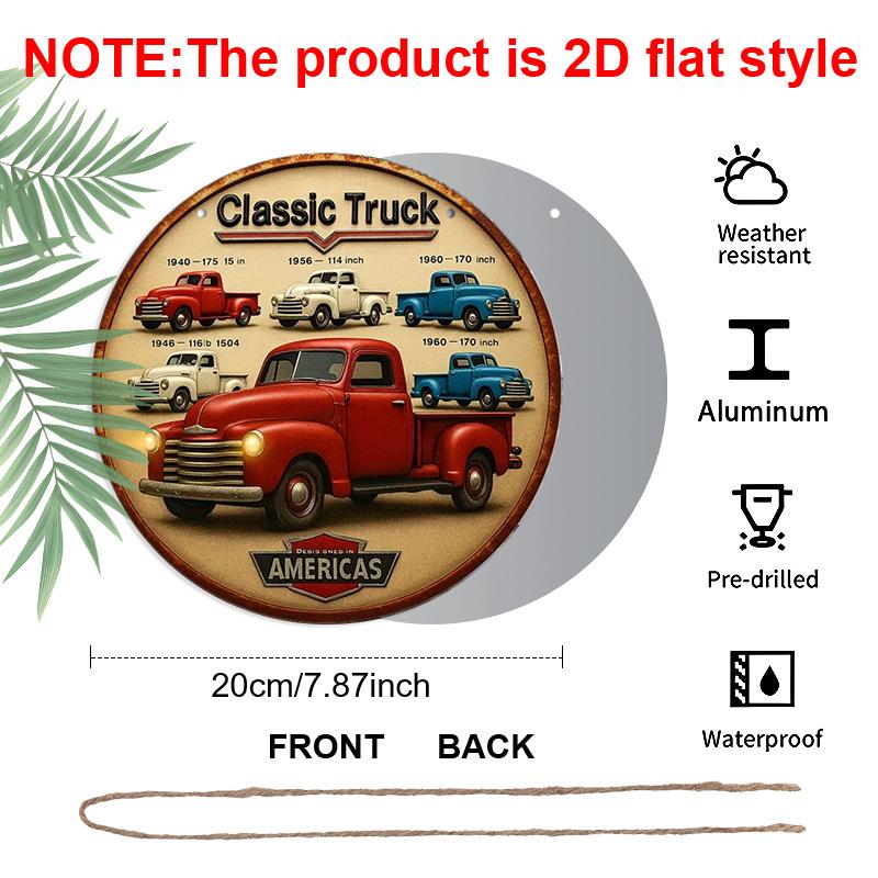 2D Flat 1pc Vintage Classic Truck Aluminum Decoration Plaque, Colorful Classic Truck Pattern Signs, Garage Decor, Workshop Decor and Farmhouse Decor