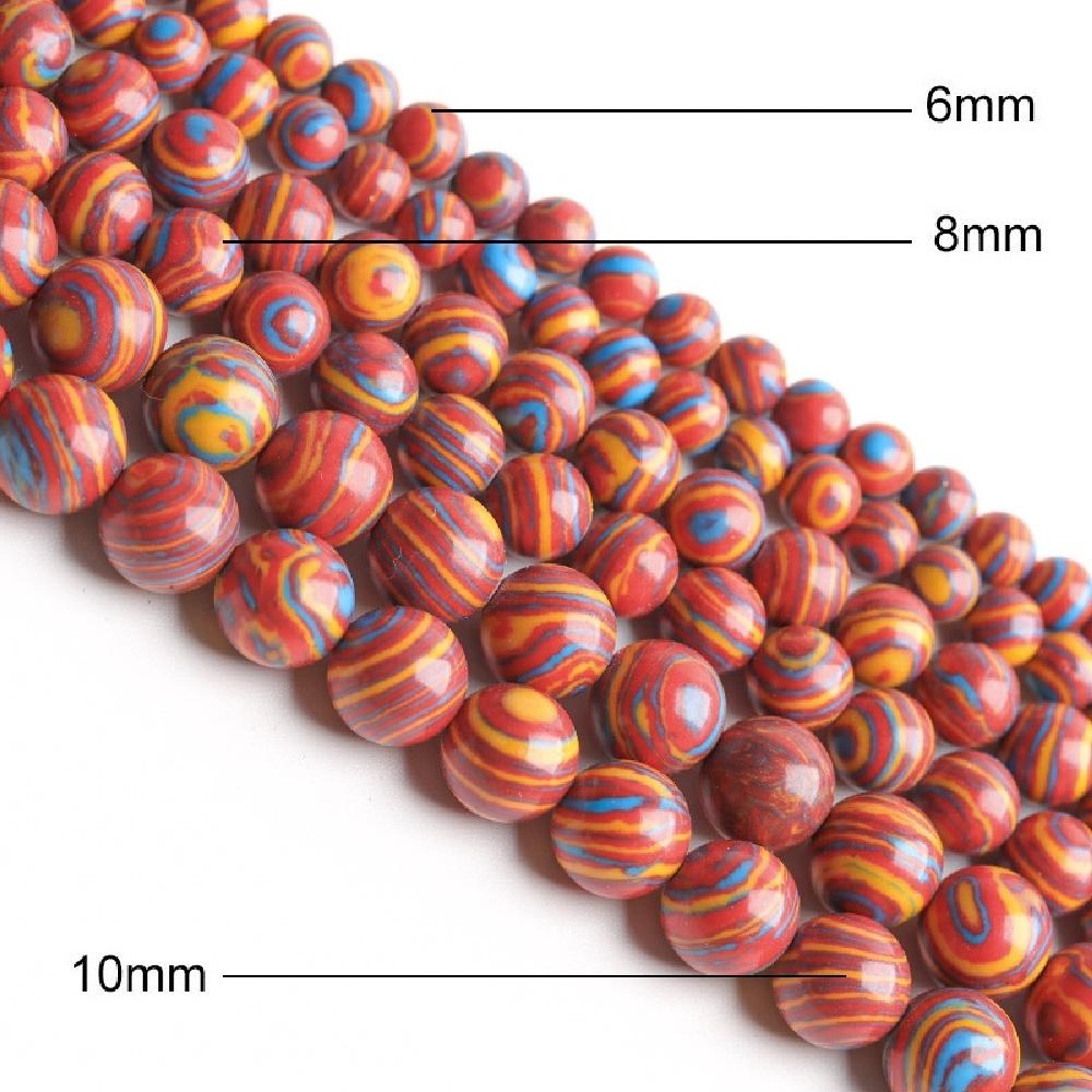 Rote Streifen Malachit Steinperlen Rund 15" Strang Glatt Lose Abstandshalter Perlen 4/6/8/10/12mm für Schmuckherstellung DIY Armbänder Zubehör