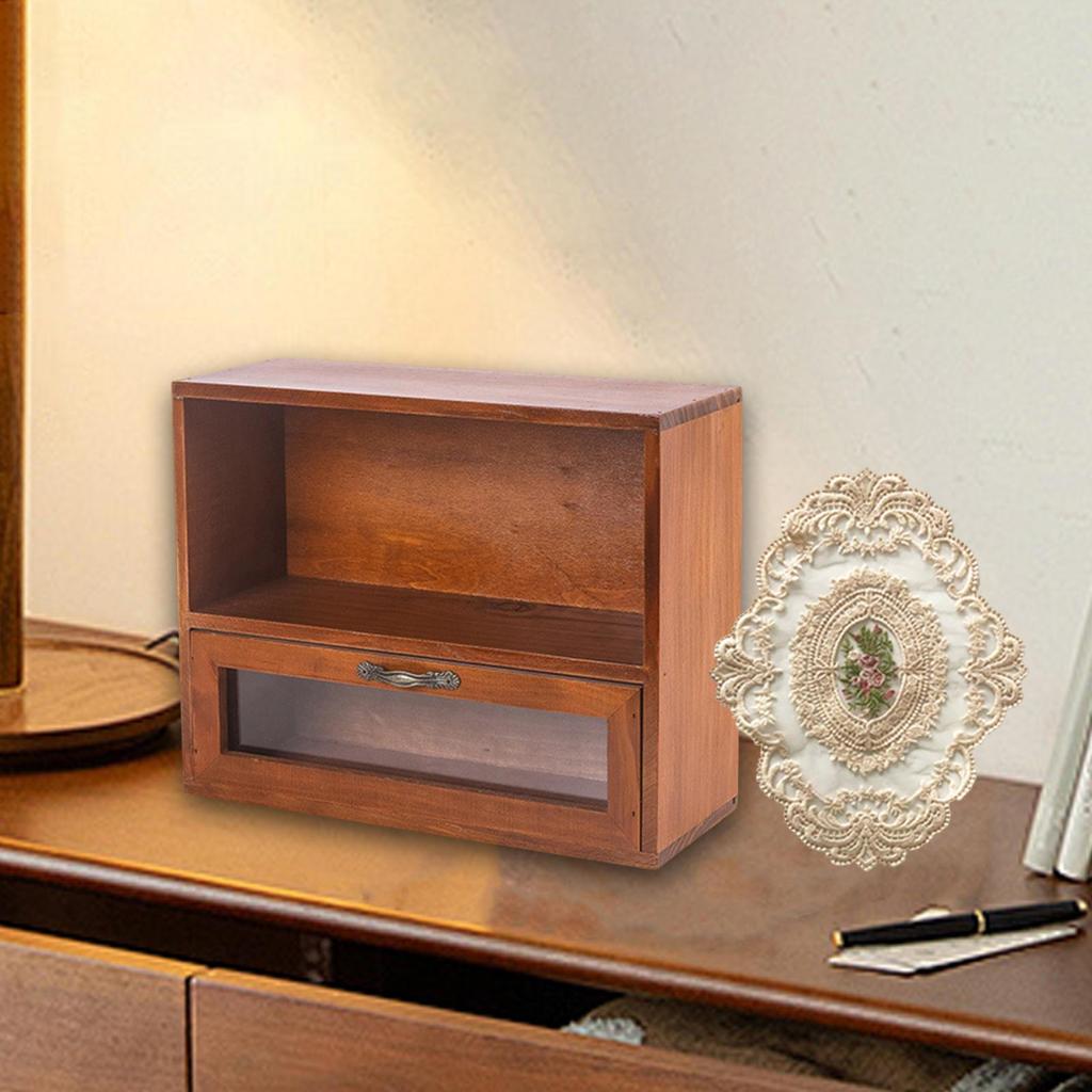 Wooden Storage Cabinet Cosmetic Box Multifunction Makeup Shelf Rack with Compartments Desk Organizer