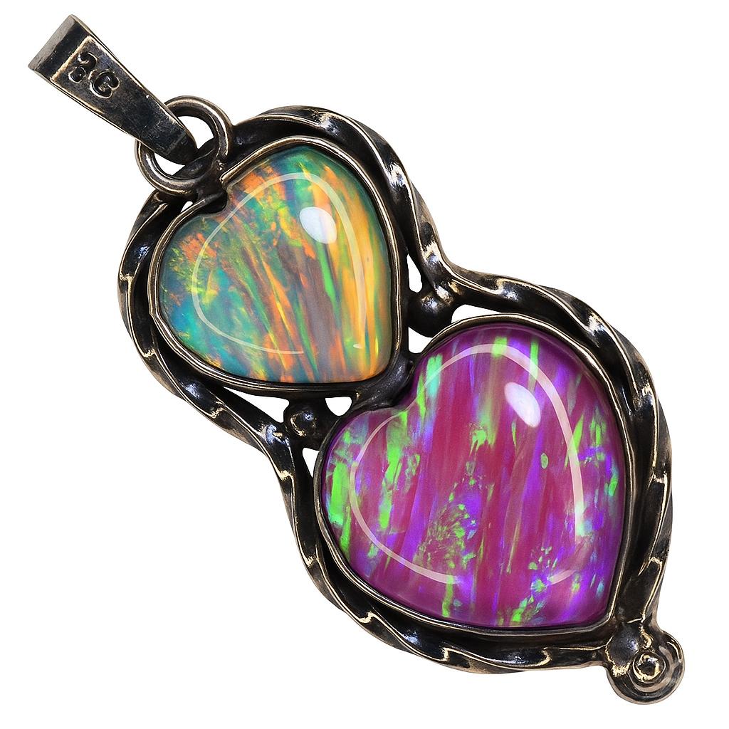 

Natural Opal 41 Ct 925 Sterling Silver Plated Heart Necklace Best Gift For Her 47.6 mm approx різнокольоровий