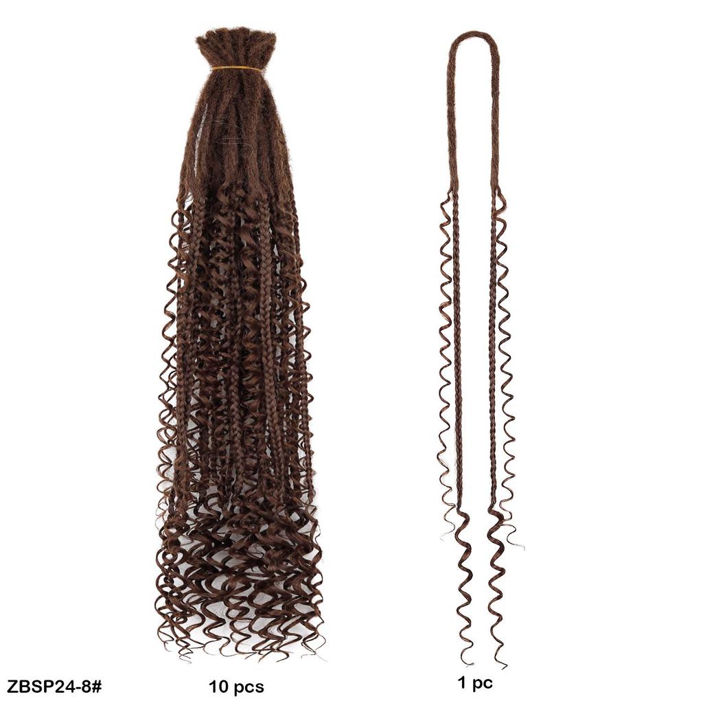 10 Stück/Los Häkelhaar Afro Göttin Böhmische Box Braids 24 Zoll Gehäkelte Box Braids mit River Locs Lockigen Enden Haar Synthetische Zöpfe