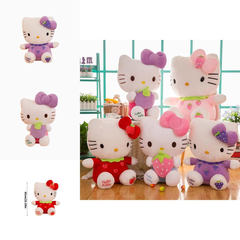 Cute And Cuddly Hello Kitty Cat Plush Toy With Strawberry And Bamboo
