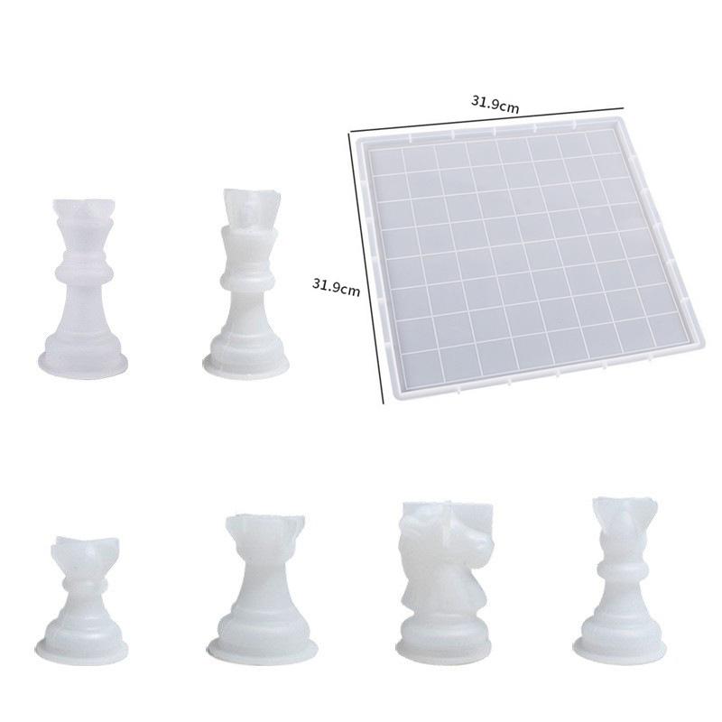 תבנית סט שחמט משרף עם לוח שחמט תבניות שרף סיליקון תבנית שרף שחמט תלת-ממדית ליצירה עצמית מתנה ליום הולדת