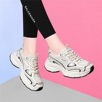 Thick-soled Dad FootPairs for Women In SpringSeason BrandNew Style for Women In Lady Temperament Color-blocking Lady FootPairs Silver