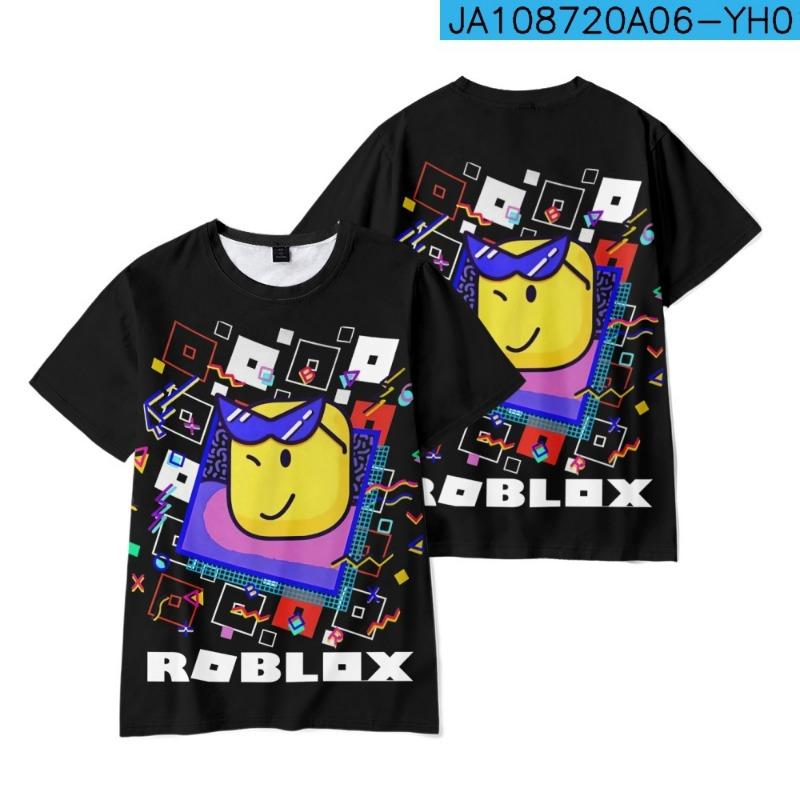 Новая игра Roblox Детская футболка Мальчики Девочки Мультяшный принт Повседневная футболка с коротким рукавом Летние развлечения Детская одежда Подарок 160 black