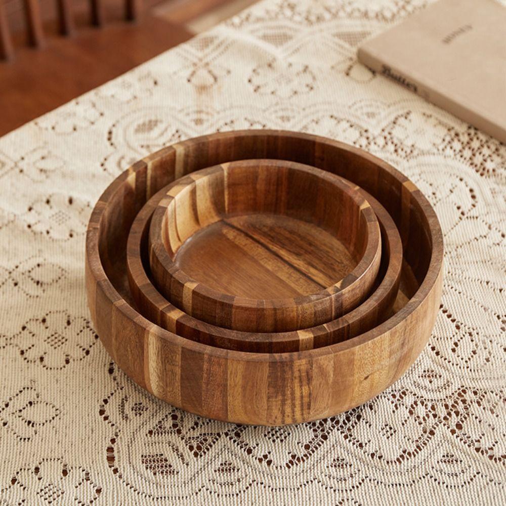 Scald-resistant Acacia Wooden Bowl Rustic Style Fruit Serving Bowl Natural Snack Bowl  Oats