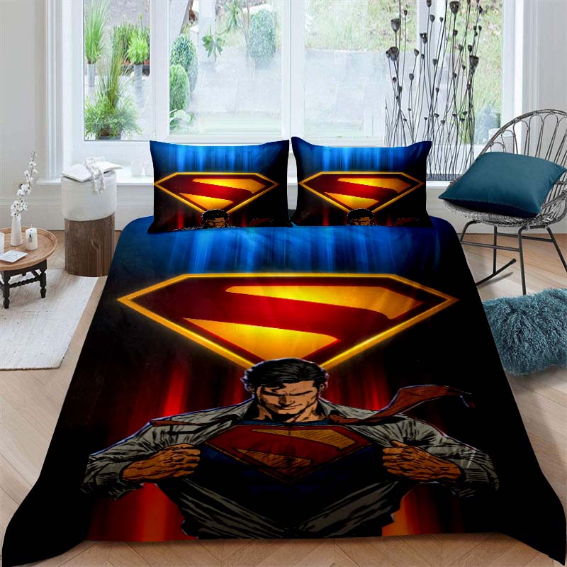 Customizable Superman childhood bedding sets, including one duvet cover and two pillowcases, perfect for home decor and a wonder 135x200cm