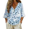 Women V Neck Vintage Floral Print Loose Fit Short Sleeve T Shirt Lightweight Breathable Soft Fabric Casual Top