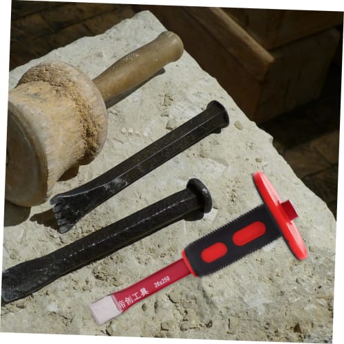 SOLUSTRE Wide Guarded Flat Chisel with Tungsten Half-Circle Lock and Handguard for Carving Rock, Concrete, and Brick, Heavy-Duty, Chrome Vanadium Stee