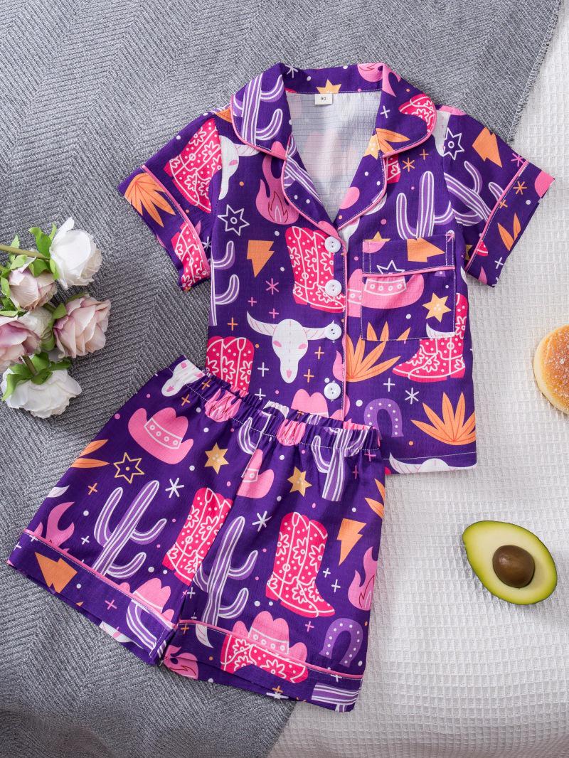 Graffiti Print Short-Sleeve Pajama Set for Girls 110cm