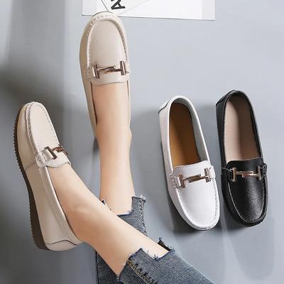 Boucle en métal chaussures en cuir véritable femme travail ballerines respirantes cuir de vache mocassins femme chaussures oxford de luxe pour femmes