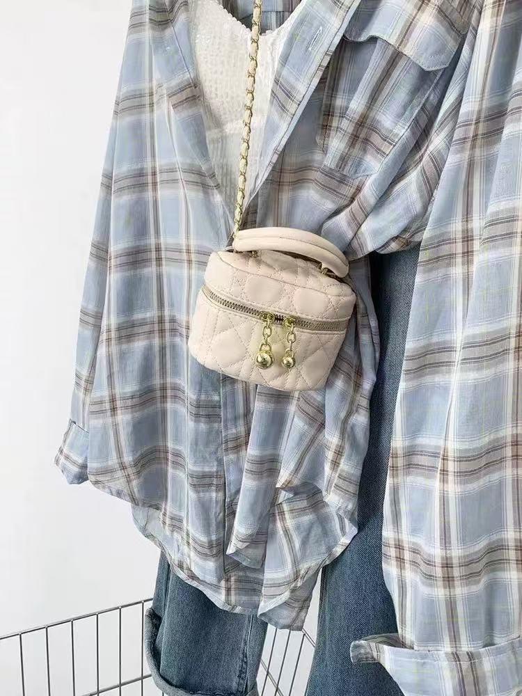 2025 Women's Lazy Style Summer Plaid Shirt - Casual Mid-Length Long-Sleeved Top with Sun Protection