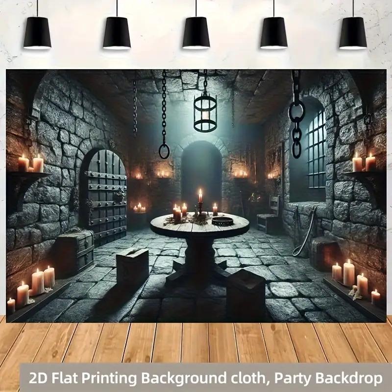 2D plane 1 realistic Gothic dungeon scene background with medieval stone walls.PMJ