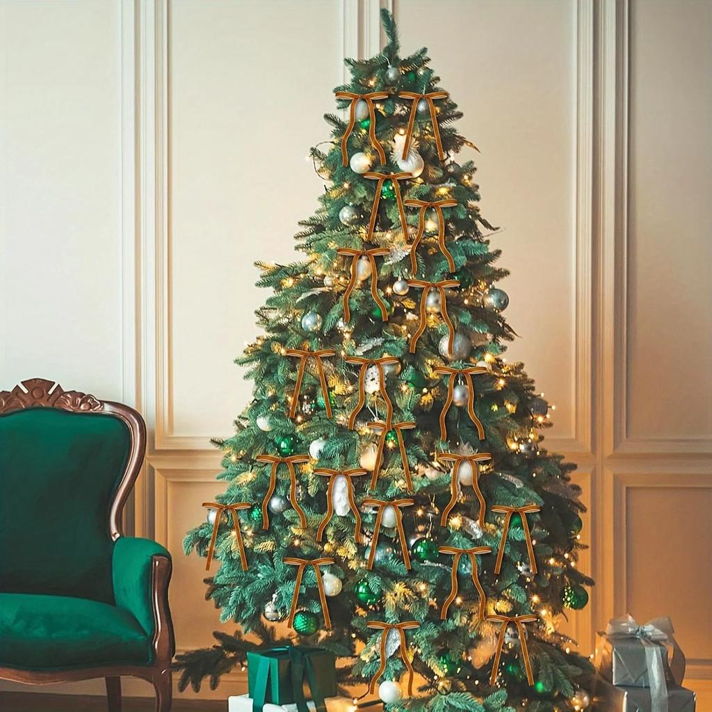 24 Velvet Bows for Christmas Trees - Used As Rural Gift Bows for Christmas Home Decoration, Outdoor, and Indoor Occasions