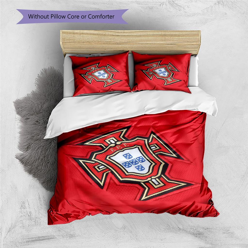 Portugal Fußballmuster Bettwäsche Heimdekoration Geburtstagsgeschenk (1 Bettbezug + 2 Kissenbezüge, ohne Füllung),Fanartikel.
