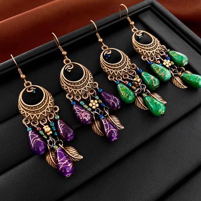 New Chinese Flower Round Drop Tassel Ear Hook Ethnic Style Retro Female Drop Earrings Fashion Personality Earrings for Women