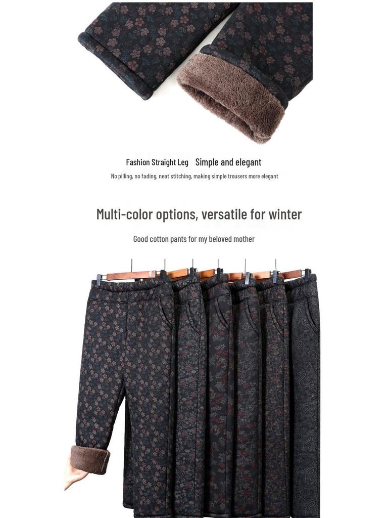 Mom's Cotton Velvet Thick Warm Winter Pants for Elderly Women