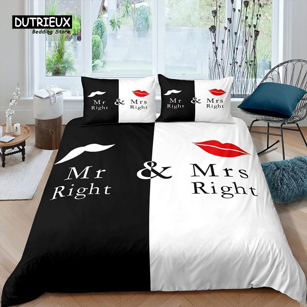 Mrs Mr Duvet Cover Romance Comforter Cover Microfiber White Bedding Set For Boys Girls Teens Adults Wedding Valentine Day Decor