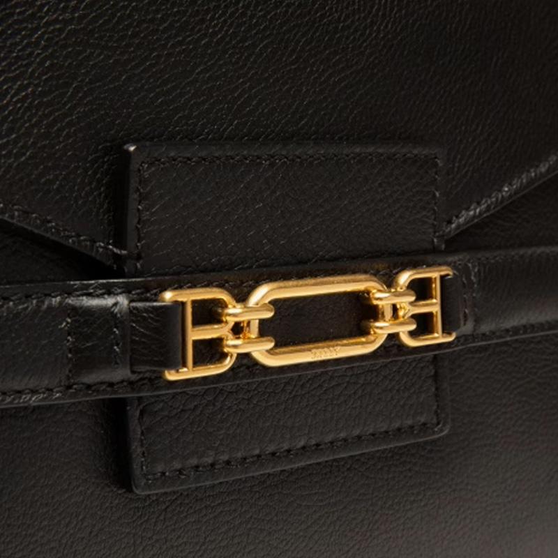 Bally Vissi Minimalist Magnetic Buckle Flap Removable Shoulder Strap Pebbled Leather Crossbody Bag Mini Women crossbody bag Black 6236080