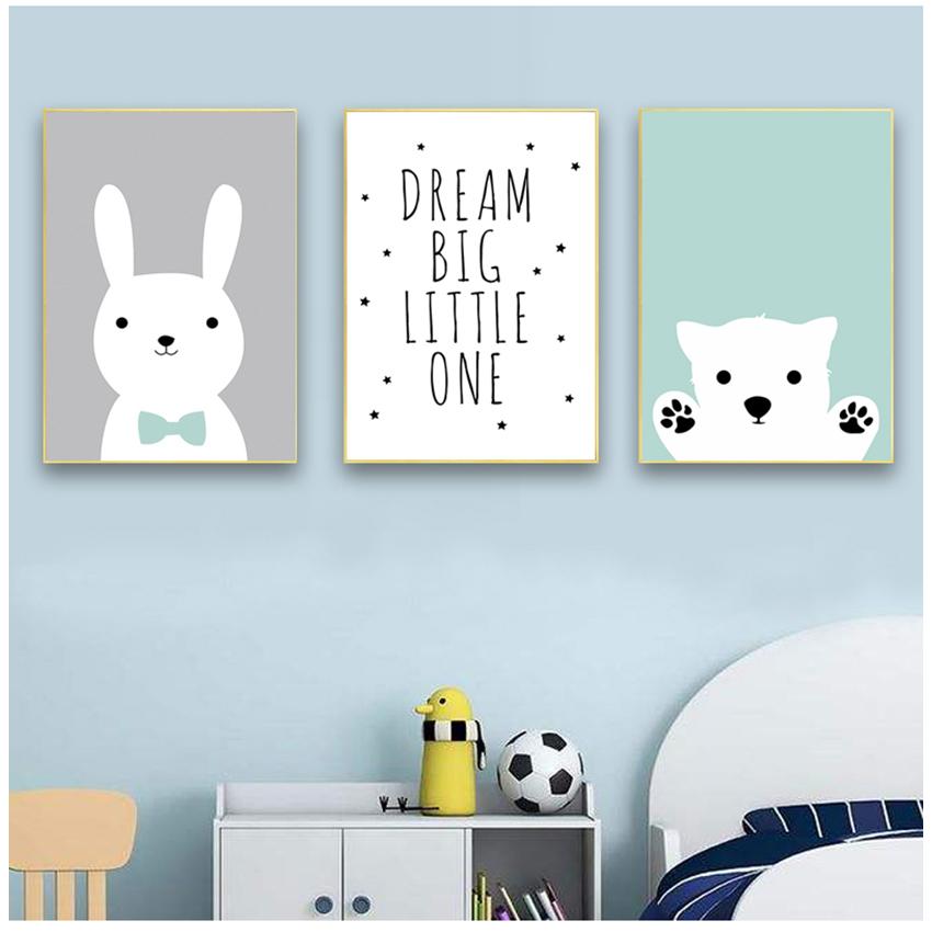 Wall Picture Baby Room Decoration Kawaii Bear Rabbit Canvas Art S Woodland Animal Cartoon Nursery Prints Painting