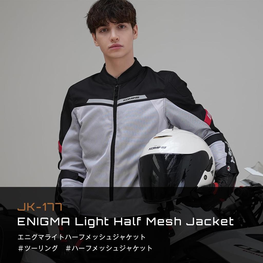 KOMINE 2025 Model JK-177 Enigmalite Half Mesh Jacket for Motorcycle Spring Summer CE Standard Protector Mesh Black Red L