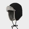 Washed Cotton Angora Trooper Hat Black