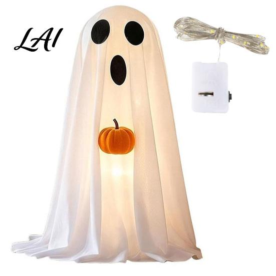 Spooky Seasonal Atmosphere Halloween Ghost Decoration Light-Up White with Pumpkin Indoor Children Party Favors Cute Standing Tabletop for