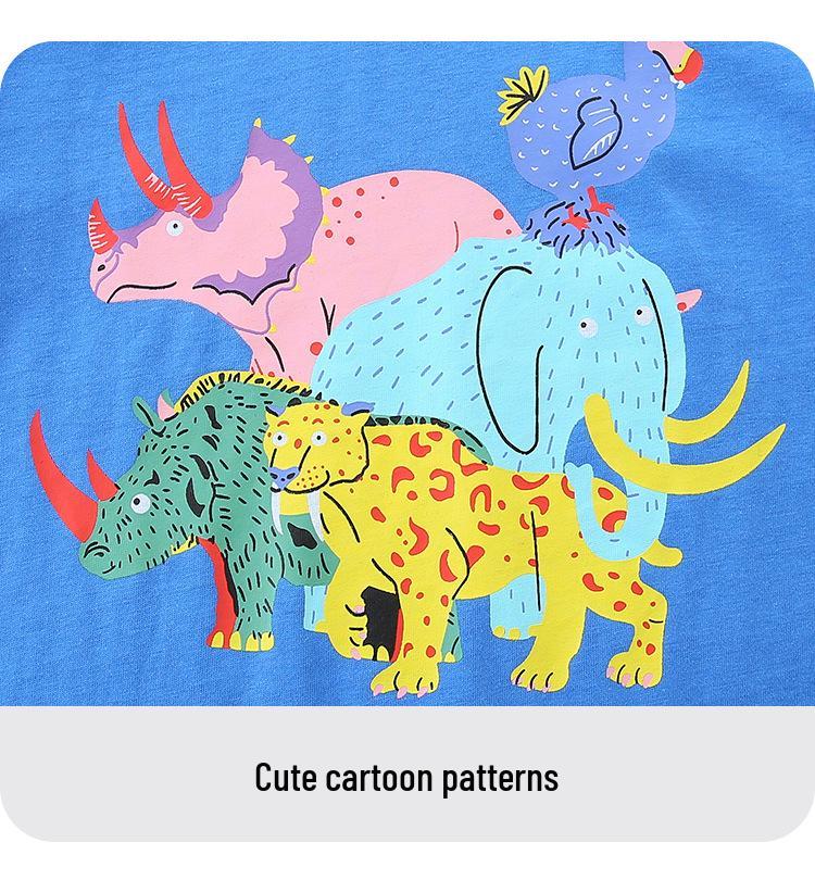 2026 Boys' Cartoon Animal Print T-Shirt, European & American Style, Short-Sleeve, Round Neck