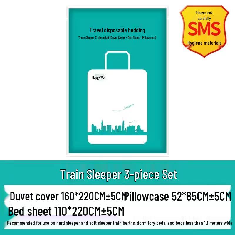Travel Disposable Bed Set: Dirty-Proof Bed Sheets, Duvet Cover, Pillowcase, and Towel for Hotel or Train Sleeper.