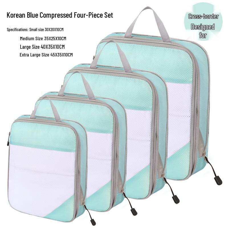 Four-Piece Compression Travel Storage Bag Set for Clothes, Toiletries, Digital Gear, and More