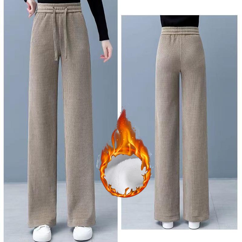 Winter Women Chic High Waisted Pants Lady Korean Style Versatile Solid Trousers Female Thermal Thicken Straight Leg Slacks