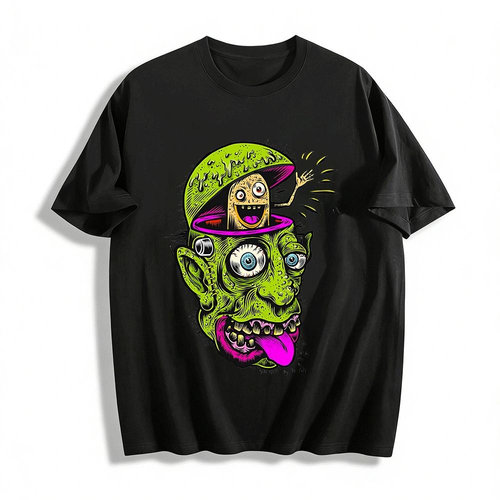 

Weird Brain Open Little Freak Print Top American Street Trendy Tee Pure cotton T-shirt XXS