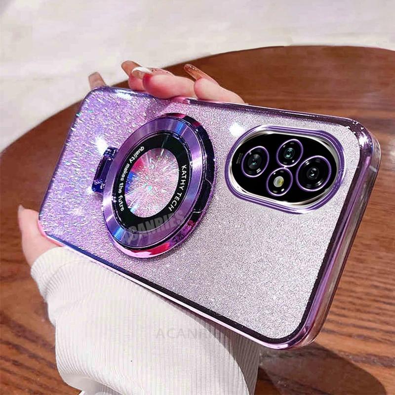 Luxury Glitter Plating Holder Case For Huawei Honor 200 70 50 90 Pro Honor Magic 7 6 Pro 5 Lite X8A X8B Silicone Stand Cover