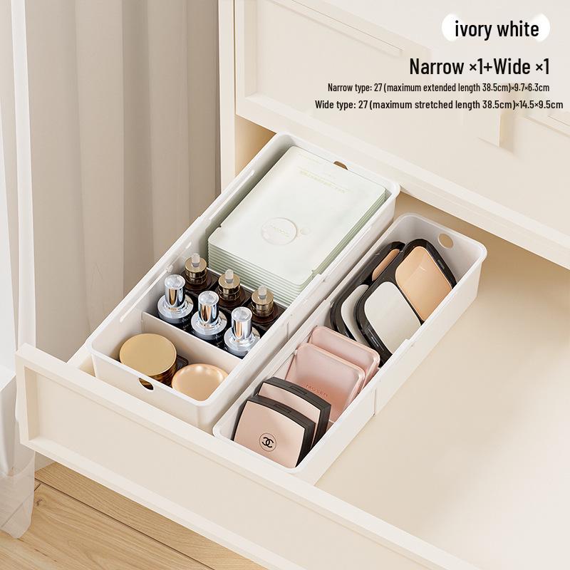 Telescopic Drawer Organizer with Built-in Compartments for Cosmetics and Lipstick