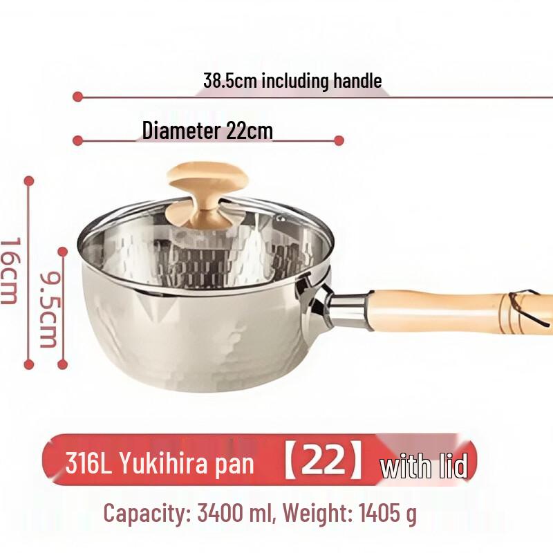 22cm 316 Stainless Steel Yukihira Pot with Lid