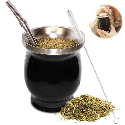 Naturalny Zestaw Gourd/Kubek do Herbaty 8 Uncji Bombilla Słomka do Yerba Mate, Szczoteczka do Czyszczenia, Stal Nierdzewna, Podwójne Ścianki