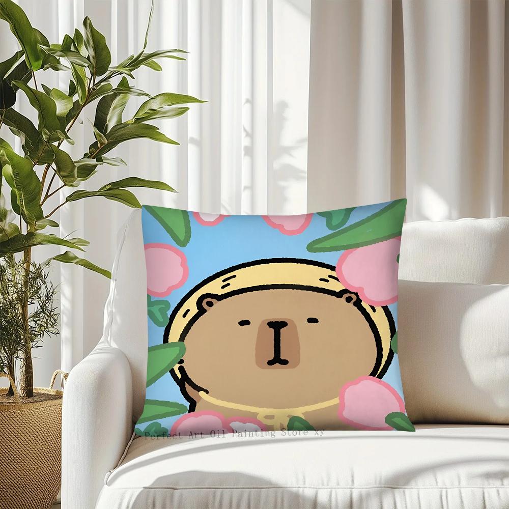 Cartoon Capybara Pillow Case Square Pillow Cushion Cover Bedroom Sofa Room Decoration Casual Pillow Cover