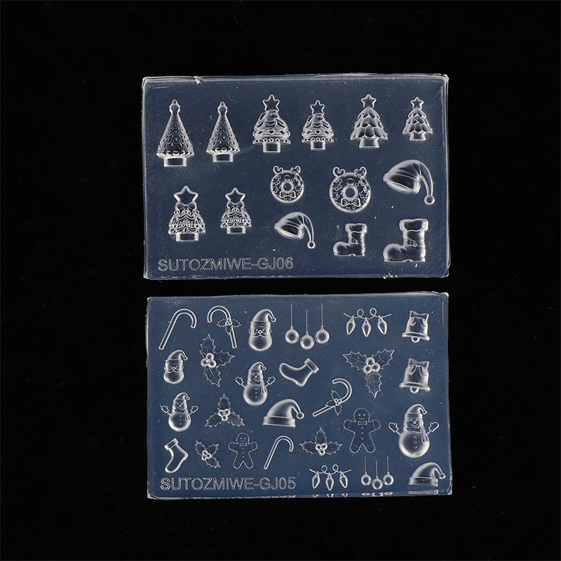 Moule à Ongles en Silicone 3D Pour Nail Art DIY Arbre de Noël Bonhomme de Neige Cloche Bonhomme en Pain d'Épices Modèle Design Transparent Outil de Manucure