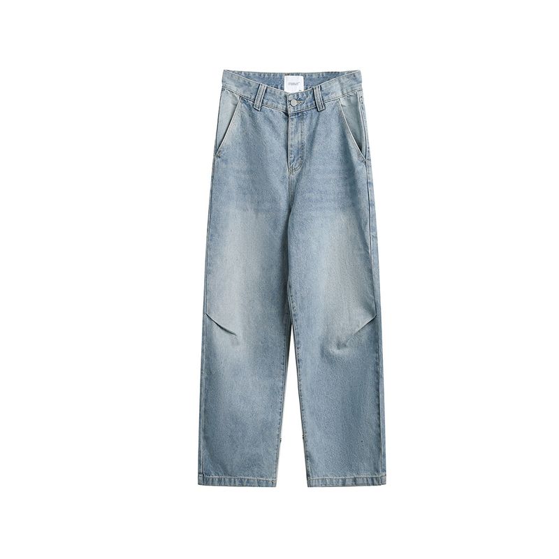 

Men s American Retro Washed Straight-Leg Jeans, Men s Summer Loose Versatile Wide-Leg Floor-Length Pants, Trendy Brand Light Blue XL