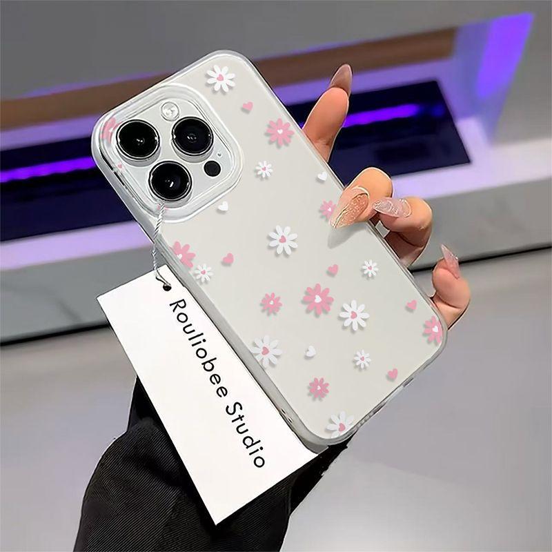 Pink butterfly flower is suitable for Apple 14promax mobile phone case 15 16 soft case 11 matte through 16pro simple XS